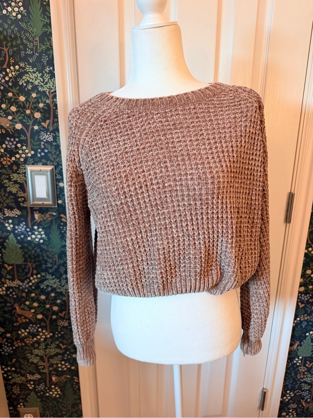 Altar'd State Soft Taupe Waffle Knit Crew Sweater